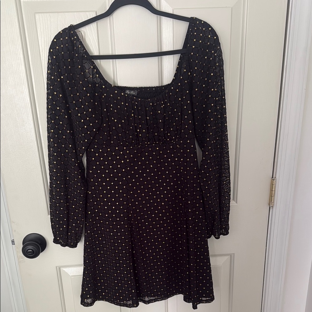 Lily Rose Black and Gold Polka Dot Dress